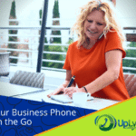 Woman talking on voip business softphone