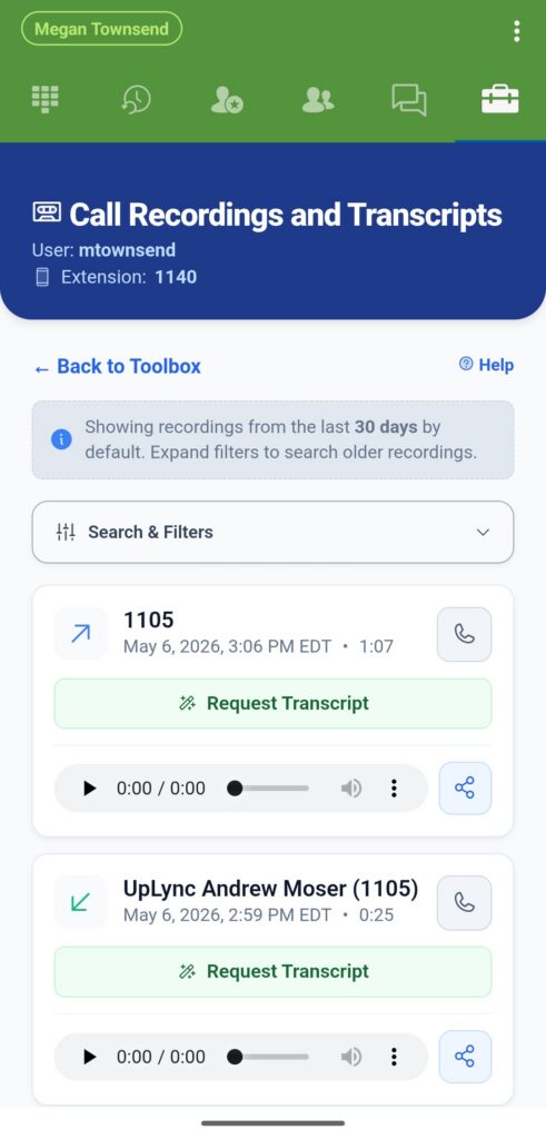 UpLync SoftPhone Call Recording Screenshot